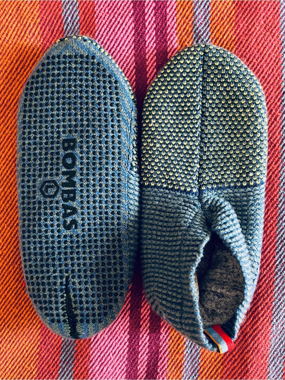 👣 NWOT Bombas Non-Slip Gripper Slippers | Blue-Gray Knit Cozy Travel | Large